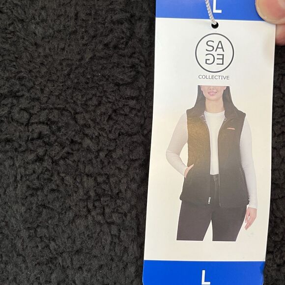 Sage Collective Womens Sz Large Sherpa Fleece Vest With Plaid Lining Zip NEW - Picture 5 of 7